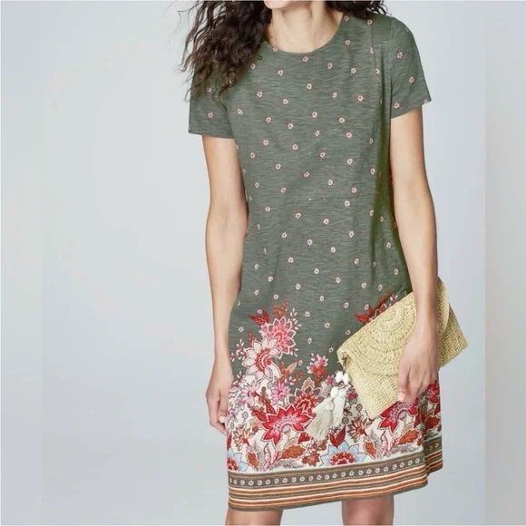 J JILL Cotton Shift Dress XL Daisy Floral Pockets Casual Travel Resort Vacation - Picture 2 of 10